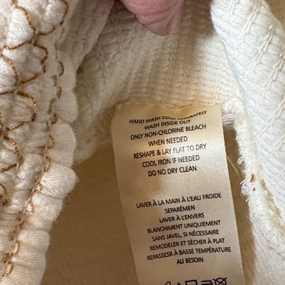 Anthropologie White Cropped Peasant Top with Tan Embroidered Sleeves - Picture 4 of 7